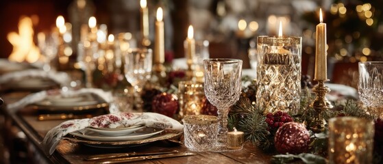 An elegant christmas table setting with red and gold decorations