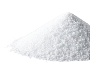A mound of crystalline white salt with a glistening surface, showcasing its granular texture and fine particles.