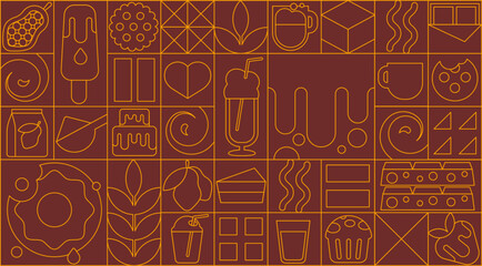Geometric pattern for chocolate. Mosaic design with linear cocoa elements. Art deco background