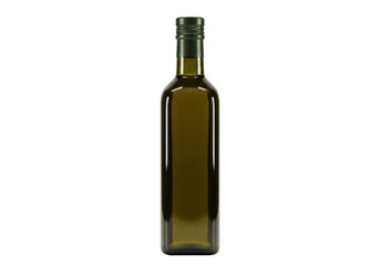 Olive oil bottle isolated on transparent background, extra virgin oil in green glass bottle for cooking and healthy eating