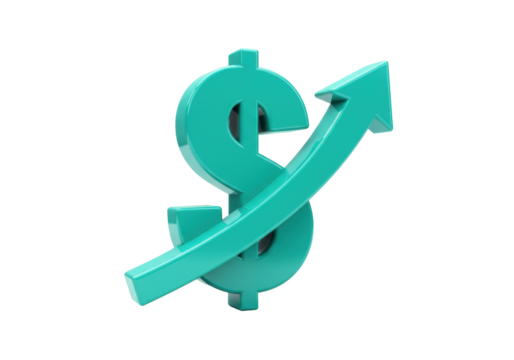 Teal dollar sign with upward arrow isolated on transparent PNG, financial growth and investment concept