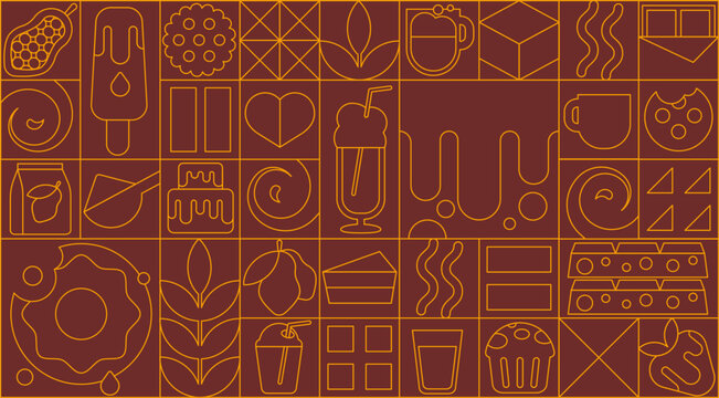 Geometric pattern for chocolate. Mosaic design with linear cocoa elements. Art deco background