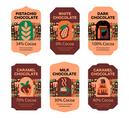 Set of geometric style labels for chocolate packaging. Simple shapes, and elegant modern design