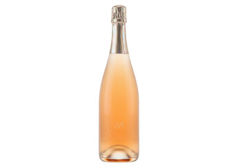 Elegant rosé champagne bottle isolated, sparkling wine in clear glass with silver foil top for celebrations and special occasions