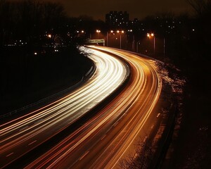 Night highway curves, light trails