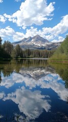 Mountain reflected in placid lake, vibrant sky