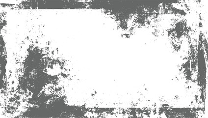 A gray distressed grunge frame with a rough texture and scattered splatters on a white background.