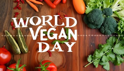 Celebrating World Vegan Day with fresh vegetables and herbs on a wooden table showcasing healthy food choices for a sustainable lifestyle Generative AI
