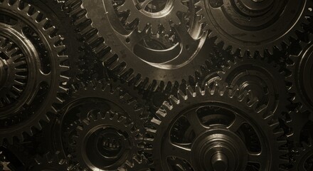 Intricate Close Up of Interlocking Golden Gears with Detailed Textures and Subtle Lighting