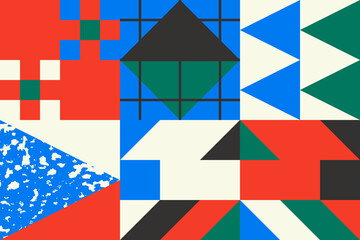Colorful pop art geometric pattern juxtaposed with bright bold blocks
