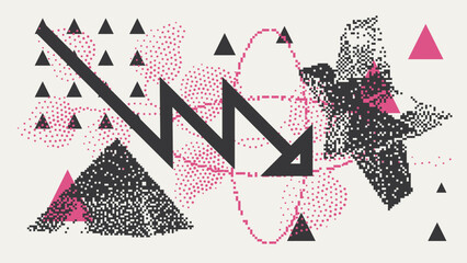 Universal Trendy Geometric Shapes Set With Vector Bitmap Dithering Texture.