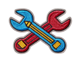 Crossed Wrench Embroidered Patch isolated on a transparent background