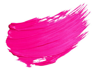 Hot pink paint stroke texture isolated on a transparent background