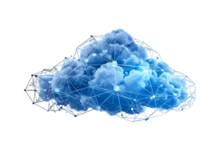 Blue Cloud with Network Connections isolated on a transparent background
