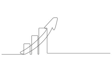 Continuous one line drawing of growing statistics graph vector illustration