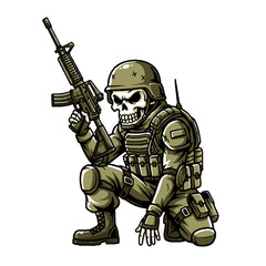 Grim Soldier A Skeletal Warrior's Vigil in Military Combat Gear