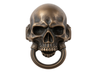 Bronze Skull Door Knocker with Ring isolated on a transparent background