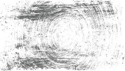 Obraz premium A distressed gray circular brush stroke texture with a rough, scratched, and weathered appearance on a white background.