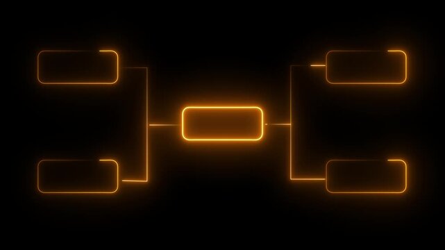 Glowing neon line Business hierarchy organogram chart infographics icons isolated black background.
