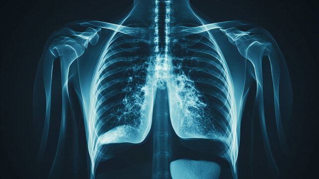 Pulmonary X-ray image on dark background, World Pneumonia Day.