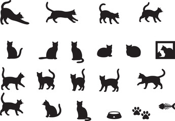 vector Cat in different Poses silhouette , transparent background PNG Collection