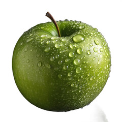 Crisp Green Apple with Water Droplets on transparent backgroundd