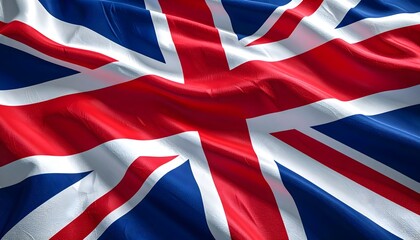 A close-up view of the United Kingdom's national flag, waving with vibrant colors.