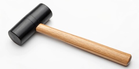 Naklejka premium Black Rubber Mallet with Wooden Handle on White Background
