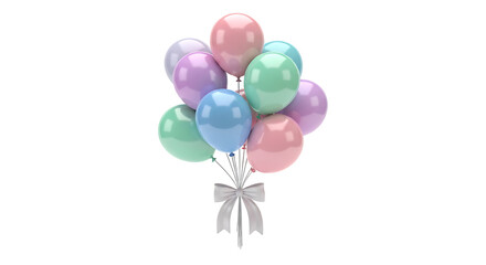 A celebratory bouquet of assorted colorful balloons tied with a silver ribbon, perfect for birthdays, parties, and special occasions
