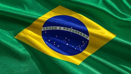 Close-up view of the Brazilian flag, displaying the vibrant colors and textures of the fabric.