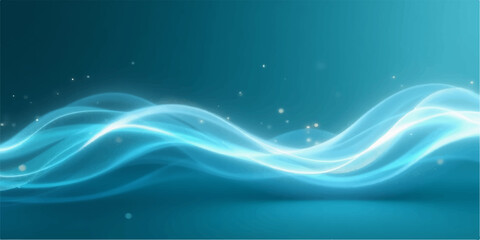 Abstract glowing blue energy wave flowing with sparkles on dark background