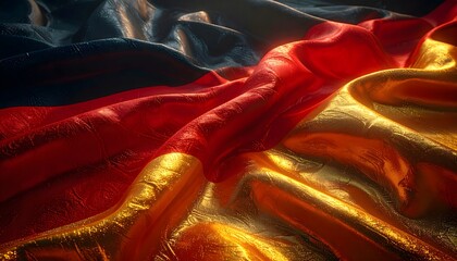 Close-up of the German flag, flowing and rippled, showcasing its vibrant colors and textures.