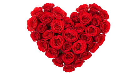 Heart shape made of red roses isolated on transparent background