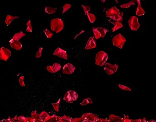 黒い背景にたくさんの赤いばらの花びらが舞っているシームレスの背景