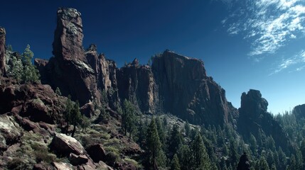 Obraz premium Majestic rocky landscape with towering cliffs and lush forest