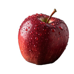 Glossy Red Delicious Apple with Water Droplets on a transparent background.