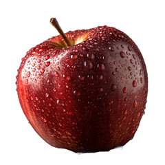 Glossy Red Delicious Apple with Water Droplets on a transparent background.