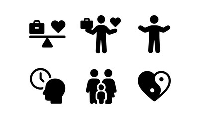 Minimalist silhouette icons on work life balance and mindfulness