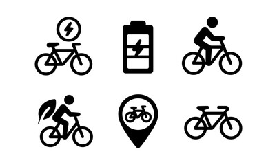 Electric bicycle icons: sustainable commuting design with eco-friendly motifs