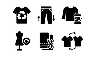 Eco-friendly fashion icons: sustainable apparel, recycling, and upcycling symbols