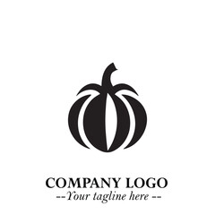 Pumpkin Logo Symbol in Black on the White Background Minimalist Vegetable Vector Illustration