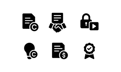 Copyright and security icons: legal, secure, patent, and certification symbols in flat style