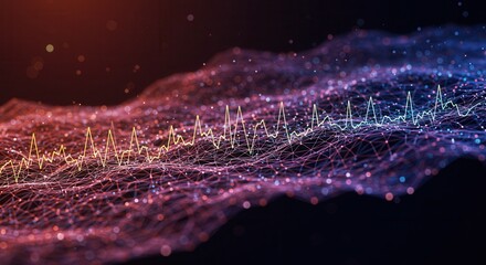 Dynamic data visualization with vibrant network nodes and connection lines showing insightful trends and statistical analysis for modern business applications