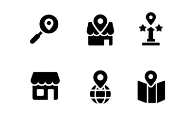 Navigation and location icons: monochrome map pointer set for apps and websites