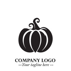Pumpkin Logo Symbol in Black on the White Background Minimalist Vegetable Vector Illustration