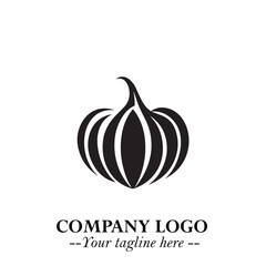 Pumpkin Logo Symbol in Black on the White Background Minimalist Vegetable Vector Illustration