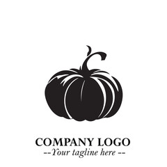 Pumpkin Logo Symbol in Black on the White Background Minimalist Vegetable Vector Illustration