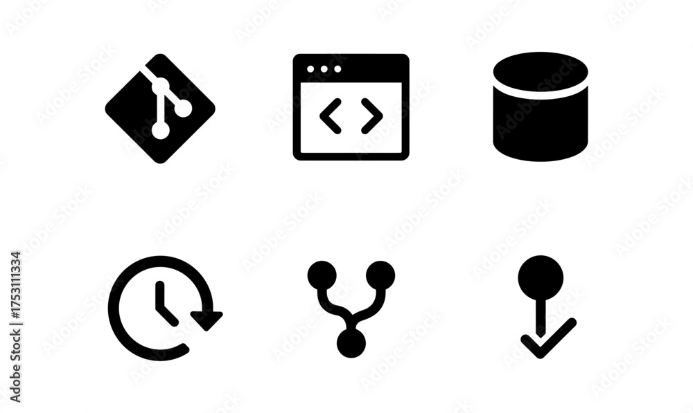 Wall mural set of minimalist code and database icons for development projects