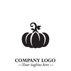 Pumpkin Logo Symbol in Black on the White Background Minimalist Vegetable Vector Illustration