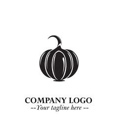 Pumpkin Logo Symbol in Black on the White Background Minimalist Vegetable Vector Illustration